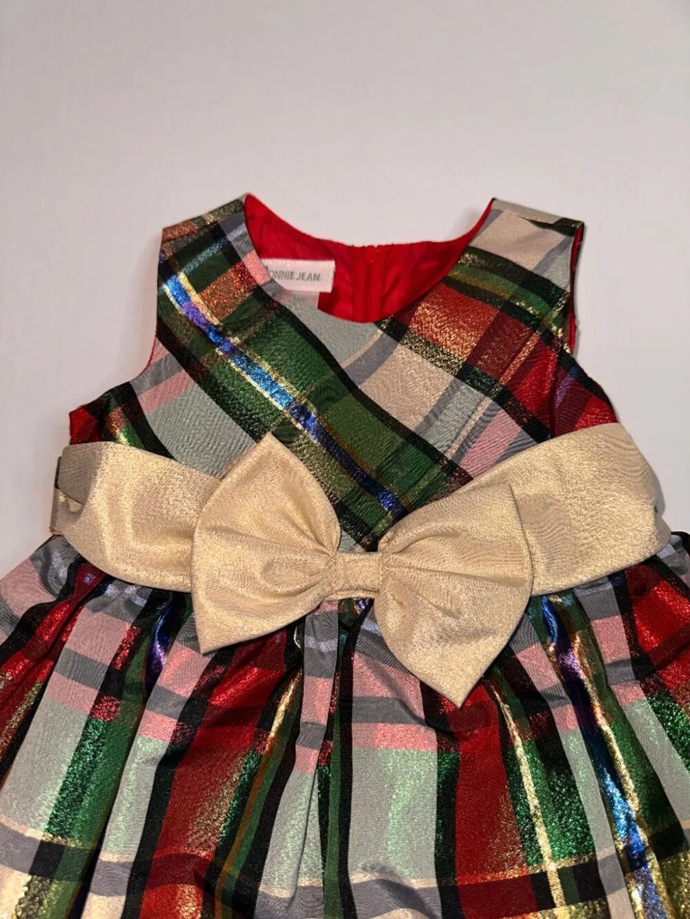 Bonnie Jean Girls 2T Christmas Holiday Plaid with Gold Red Dress Metallic #686